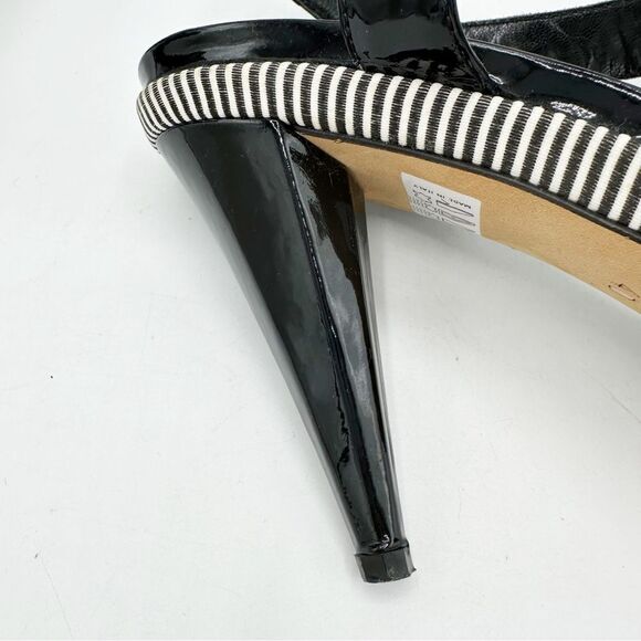 Gianfranco Ferre Black/White Striped Patent‎ Leather Heeled Sandals Sz 40 - Picture 12 of 16